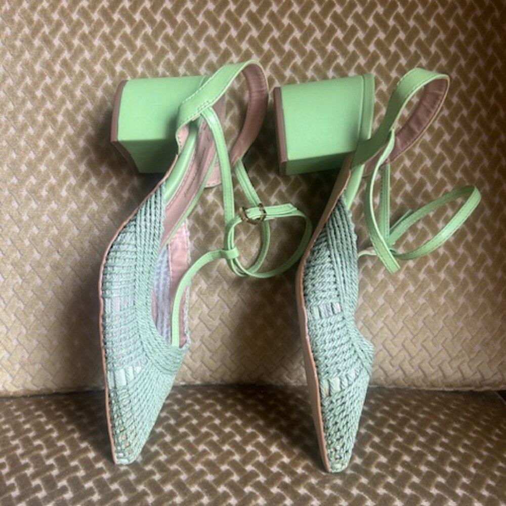 Anthropologie x Rafealla Booz Woven Apple Green Jute Block Heeled Sandals NEW - Picture 13 of 16